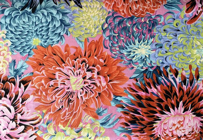 Chrysanthemen in orange gelb türkis auf rosa - 1 Stück = 2,30 Meter