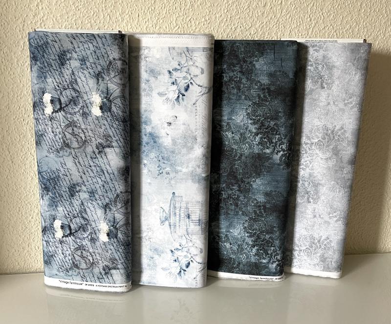 Vintage Farmhouse - Vogelkäfig u. Blumen ice blue - 1 Stück = 3,20 Meter