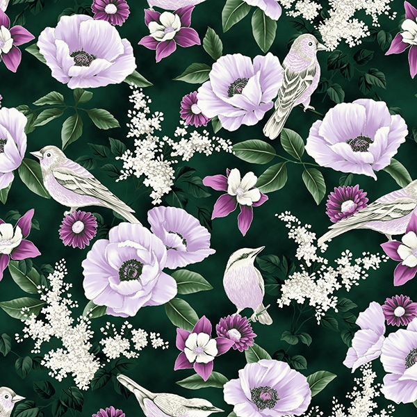 Blumen und Vögel emerald/silver  - 1 Stück = 1,20 Meter
