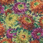 Chrysanthemen in Orange Magenta Ocker auf Petrol - 1 Stück = 2,20 Meter