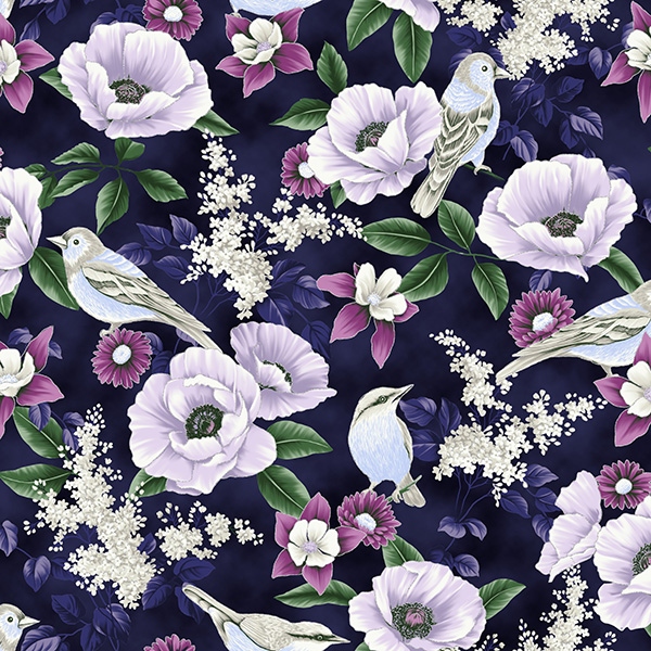 Blumen und Vögel amethyst/silver - 1 Stück = 1,60 Meter