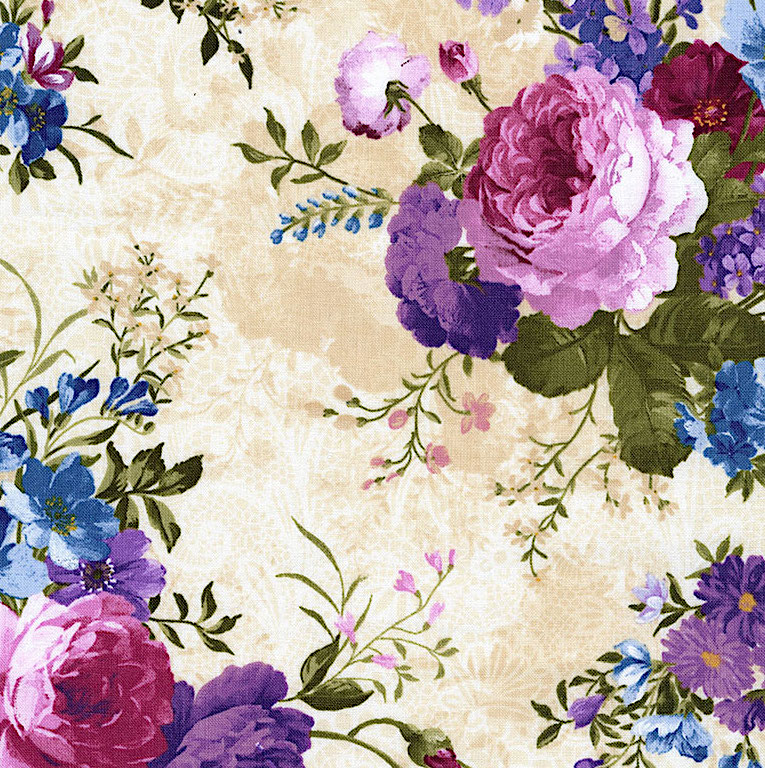romantisches Blumenbouquet auf creme - 1 Stück = 2,10 Meter
