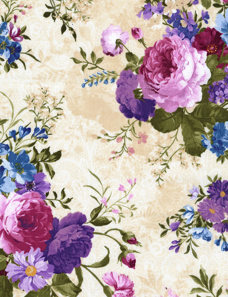 romantisches Blumenbouquet auf creme - 1 Stück = 2,10 Meter