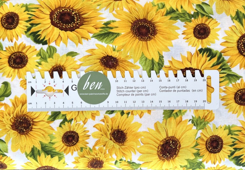 Sonnenblumen auf weißem Grund - 1 Stück = 3,00 Meter
