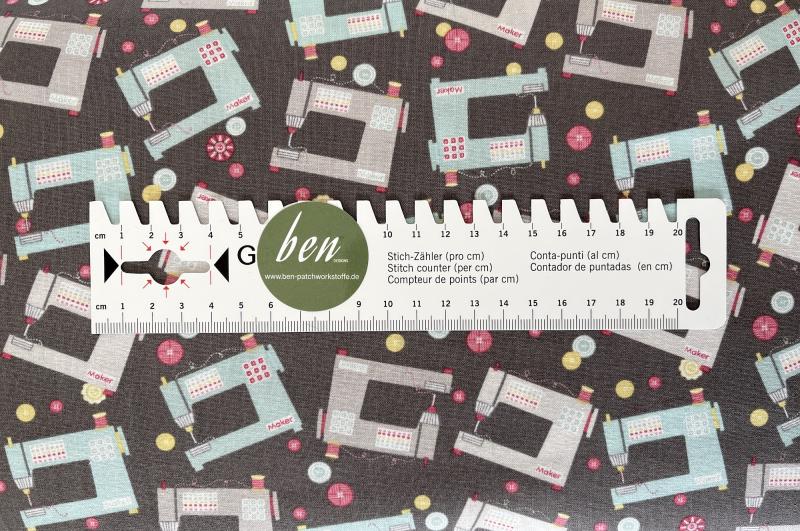 Words to Quilt By - Nähmaschinen grau  - 1 Stück = 2,40 Meter